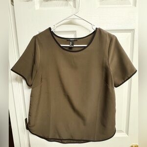 Forever 21 Olive Short Sleeve Top with Black Trim
